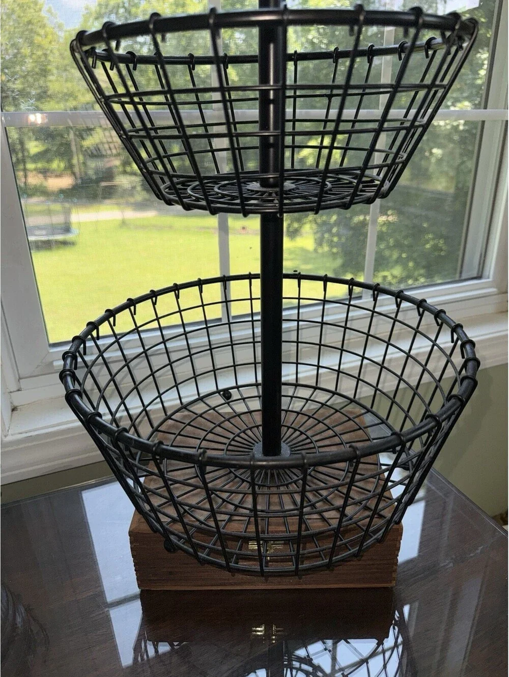 Farmhouse black metal Wire 2 Tier Fruit Basket, tiered tray, country,centerpiece